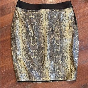 The Limited Black and Gold Sequenced Snake Skin Patterned Pencil Skirt